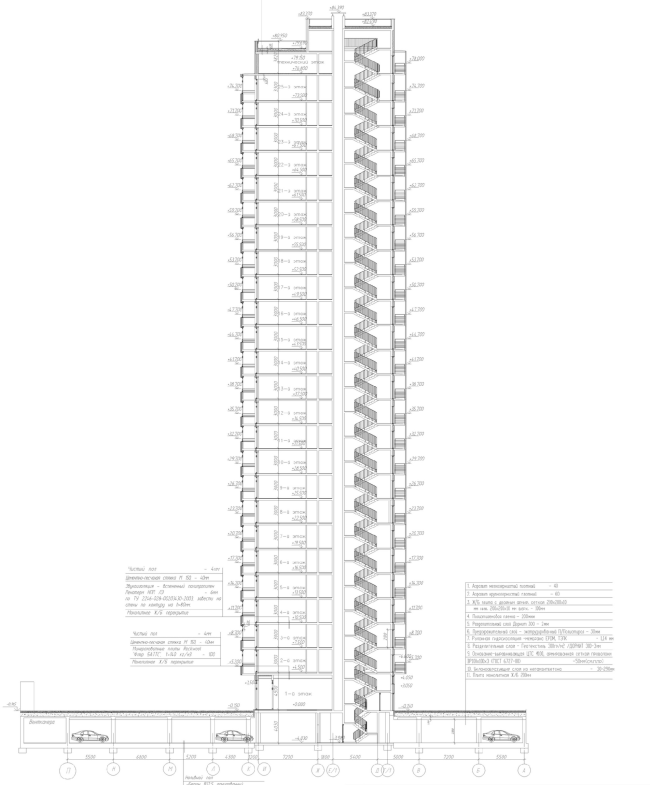 "Klever" residential building. Section view  "A.Len" Architectural Bureau