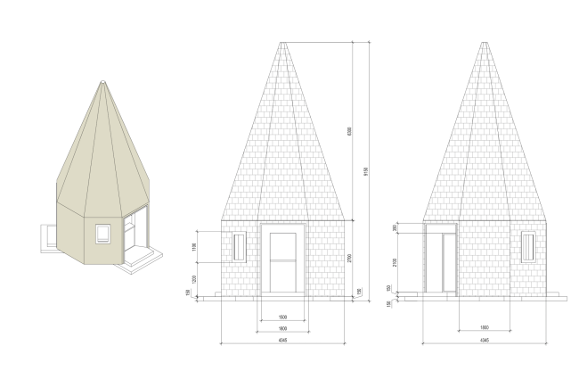 Kiosk. Facades and axonometry. Urban farm at VDNKh. Overview. 1st phase. Photograph  WOWhaus