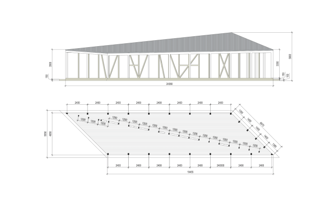 The kiosk awning. Plan and facade. Urban farm at VDNKh.  WOWhaus