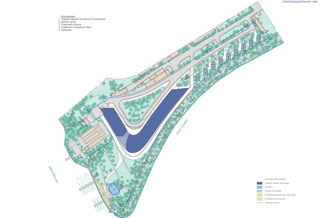 Radisson Blue hotel complex at the place of the confluence  of the Moskva and Skhodnya rivers. Master plan  Arch group