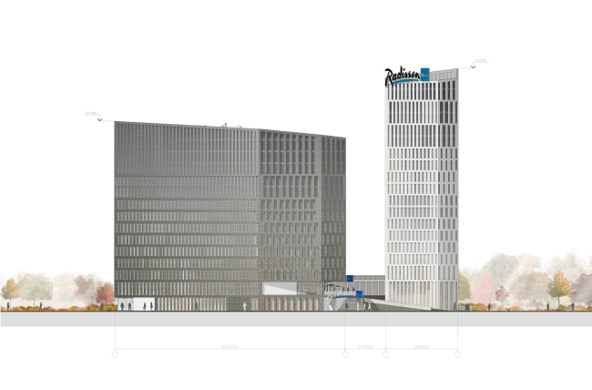 Contest project of Radisson Blu Moscow Riverside Hotel&SPA. Facade  "A.Len" architectural studio