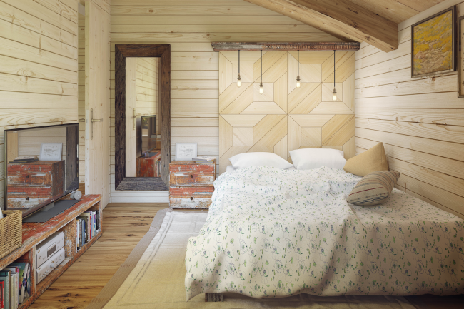 Hobbit Hall residence. Interior of the bedrooms  Roman Leonidov Architectural Bureau