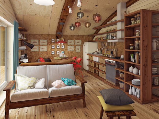 Hobbit Hall residence. Interior of the living room � Roman Leonidov Architectural Bureau