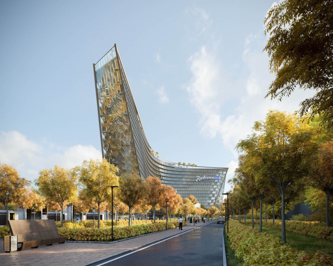 Гостиничный комплекс Radisson Blu на месте слияния Москвы-реки и реки Сходня © Arch group