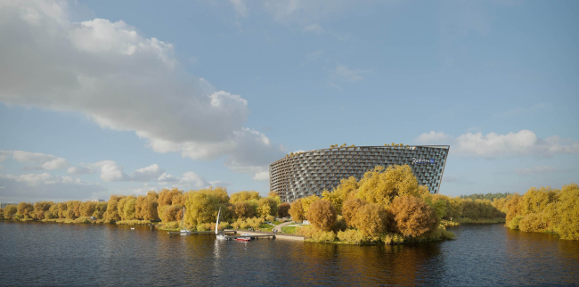 Гостиничный комплекс Radisson Blu на месте слияния Москвы-реки и реки Сходня © Arch group
