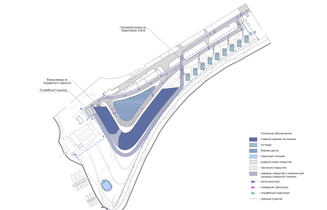 Radisson Blue hotel complex at the place of the confluence  of the Moskva and Skhodnya rivers. Transport diagram  Arch group