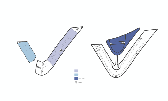 Radisson Blue hotel complex at the place of the confluence of the Moskva and Skhodnya rivers. Plan of the basement and the first floors  Arch group