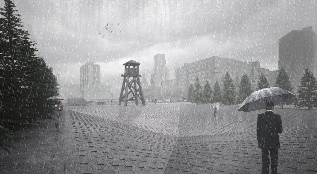 Project of the memorial to the victims of the political repressions on the Sakharov Avenue. Version 1: "Machine-gun tower" � Arch group