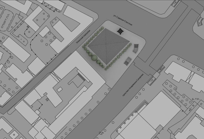 Project of the memorial to the victims of the political repressions on the Sakharov Avenue. Version 1: "Machine-gun tower". Location plan � Arch group