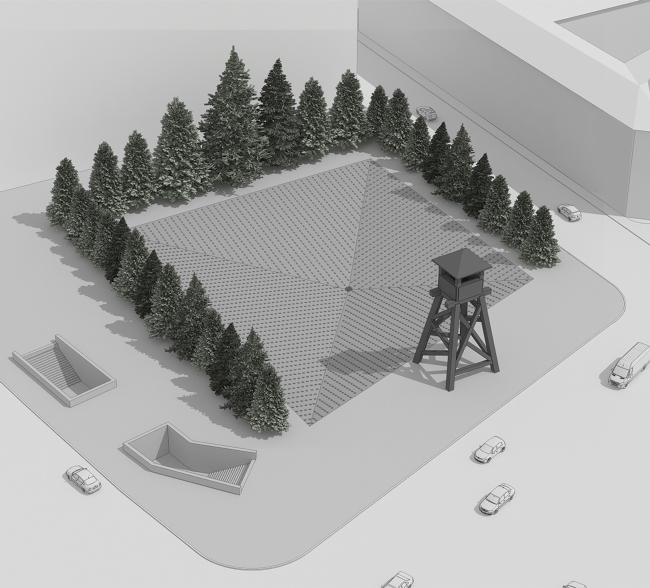 Project of the memorial to the victims of the political repressions on the Sakharov Avenue. Version 1: "Machine-gun tower" � Arch group