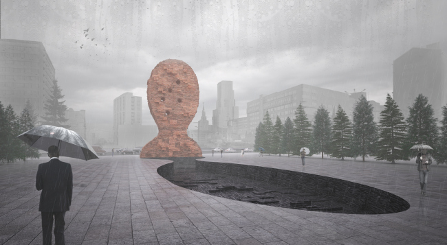 Project of the memorial to the victims of the political repressions on the Sakharov Avenue. Version 2: "Human head"  Arch group