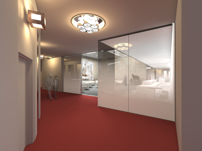 Renovating "Golden Circle Lounge" into "Russian Lounge" in the Kennedy Center of the Performing Arts. Visualization � Sergey Skuratov ARCHITECTS