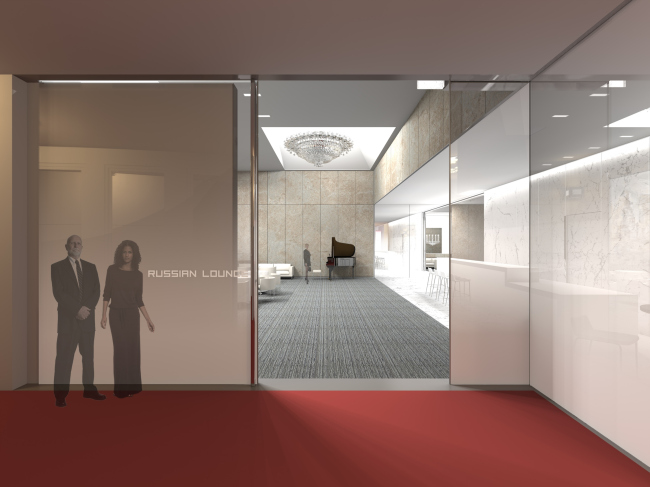 Renovating "Golden Circle Lounge" into "Russian Lounge" in the Kennedy Center of the Performing Arts. Visualization � Sergey Skuratov ARCHITECTS