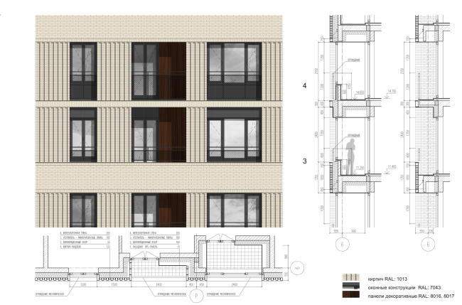 Residential complex on th Grishina Street. Fragment of the facade. Project, 2015 � Sergey Kiselev and partners