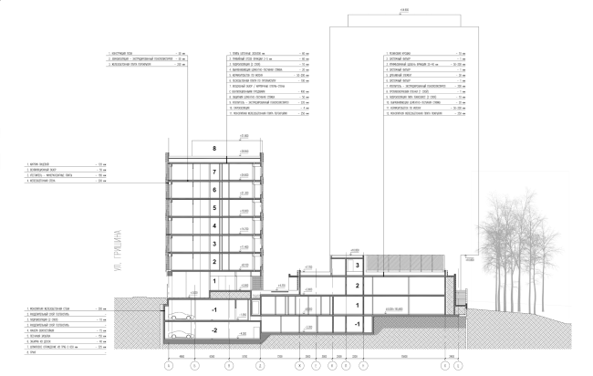 Residential complex on the Grishina Street. Section view. Project, 2015 � Sergey Kiselev and partners