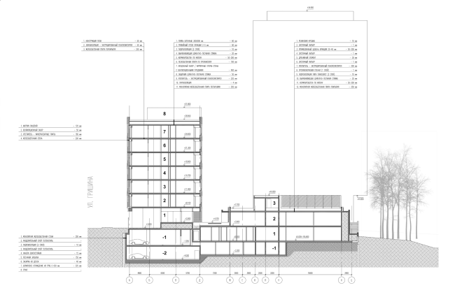 Residential complex on the Grishina Street. Section view. Project, 2015  Sergey Kiselev and partners