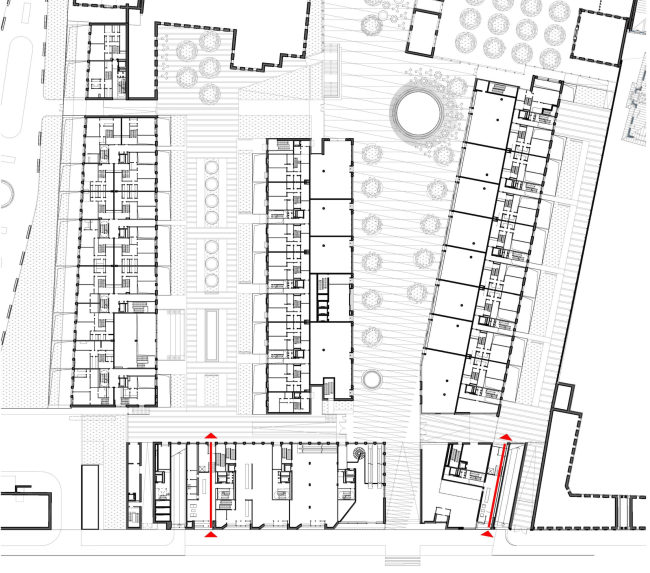 Multifunctional integrated development of the Sofiyskaya Embankment. Entrances for the residents  Sergey Skuratov ARCHITECTS