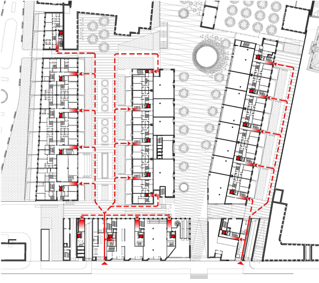 Multifunctional integrated development of the Sofiyskaya Embankment. Entrances for the residents  Sergey Skuratov ARCHITECTS