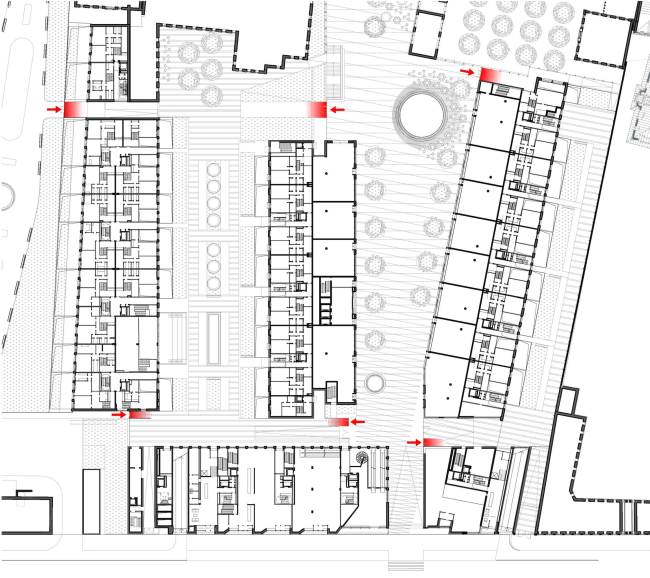 Multifunctional integrated development of the Sofiyskaya Embankment. Entrances to the private territory  Sergey Skuratov ARCHITECTS