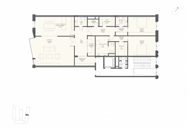 Multifunctional integrated development of the Sofiyskaya Embankment. Plan of the apartment with two bedrooms (Type 2)  Sergey Skuratov ARCHITECTS