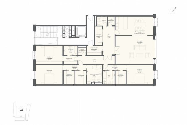 Multifunctional integrated development of the Sofiyskaya Embankment. Plan of the apartment with three bedrooms  Sergey Skuratov ARCHITECTS