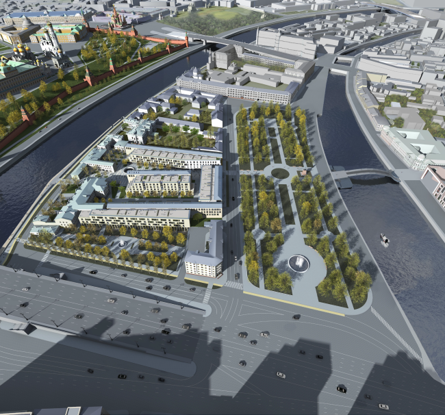 Multifunctional integrated development of the Sofiyskaya Embankment. Bird's height view � Sergey Skuratov ARCHITECTS