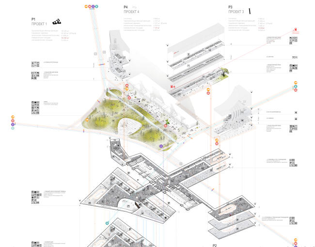 The project for a transfer hub Paveletskaya". Layout fragment. 2015  WALL bureau