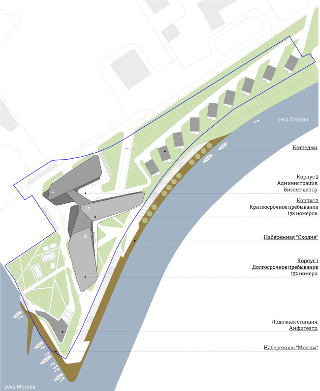 The concept of the hotel complex Radisson Blu Moscow Riverside. Master plan  4izmerenie