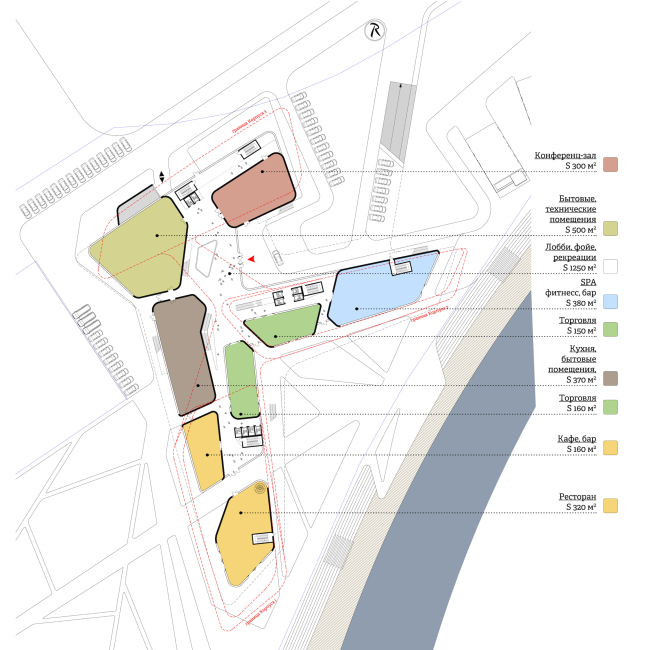 The concept of the hotel complex Radisson Blu Moscow Riverside. Plan of the 1st floor  4izmerenie