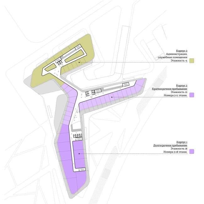 The concept of the hotel complex Radisson Blu Moscow Riverside. Plan of the 4th floor  4izmerenie