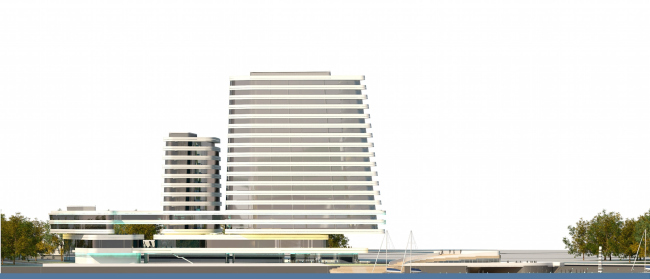 The concept of the hotel complex Radisson Blu Moscow Riverside. Southwest facade commanding the Moskva River � 4izmerenie