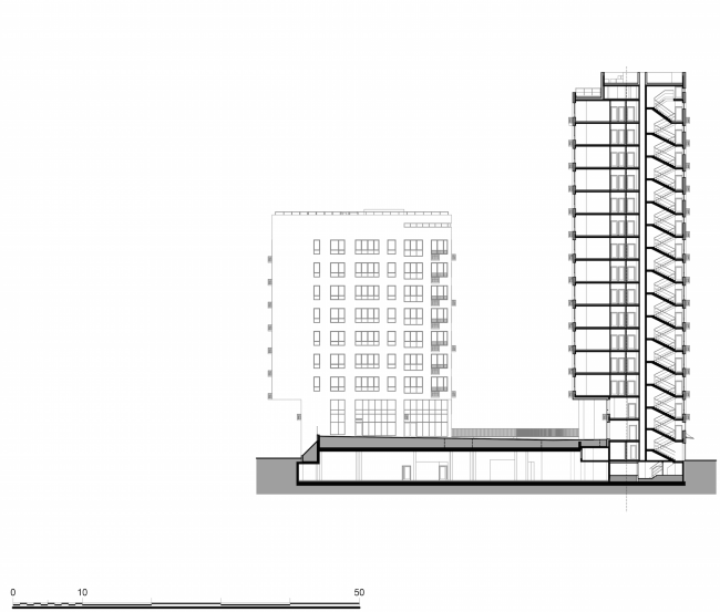 Residential complex in the proximity of the Nagatinsky Creek. Section view � Ostozhenka