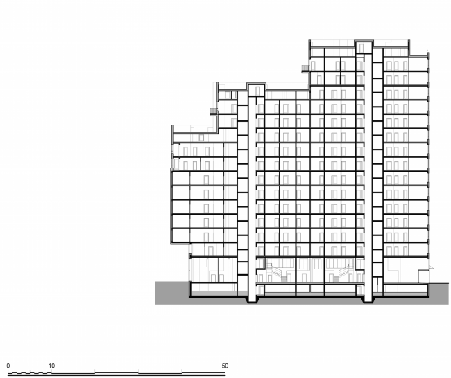 Residential complex in the proximity of the Nagatinsky Creek. Section view � Ostozhenka