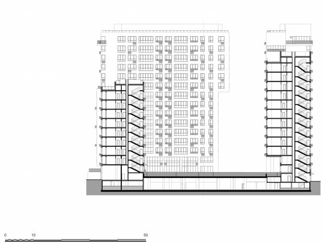 Residential complex in the proximity of the Nagatinsky Creek. Section view � Ostozhenka