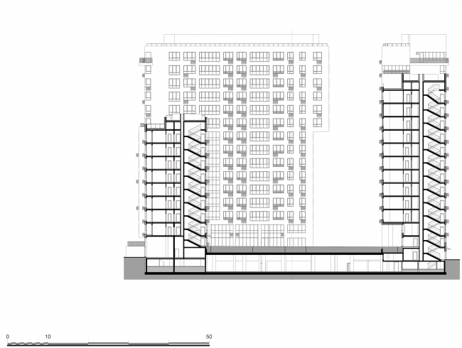 Residential complex in the proximity of the Nagatinsky Creek. Section view  Ostozhenka