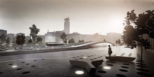 Проект транспортно-пересадочного узла «Павелецкая». Площадь. 2015 © Архитектурное бюро WALL