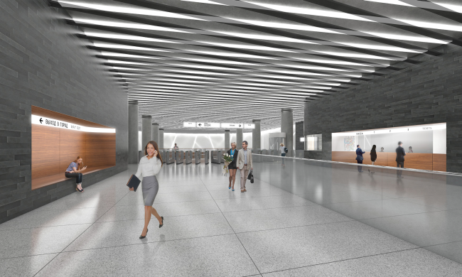 "Nizhnie Mnevniki" metro station. Ticket area. Contest project, 2015  DNK ag