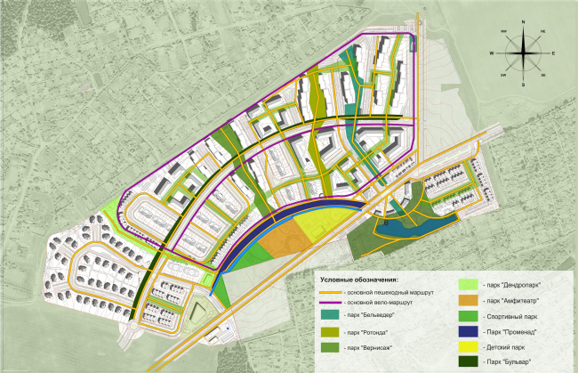 The architectural and planning concept of the residential projectin Kirov. Zoning layout for the landscaping and basic routes. Project, 2015  Archstroydesign