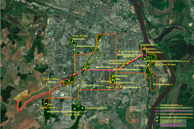 The architectural and planning concept of the residential projectin Kirov. Diagram of the pedestrian routes. Project, 2015 � Archstroydesign