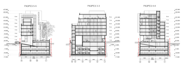 Butterfly Hotel Complex. Section views  "Bogachkin & Bogachkin" Bureau