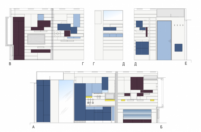 Design concept for efficiency apartments. Development drawing of "Minimalism" project  Arch group