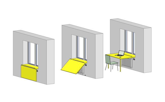 Design concept for efficiency apartments. The functional diagram of the folding "windosil table"  Arch group