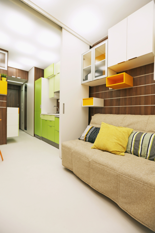 Design concept for efficiency apartments. Photographs � Arch group
