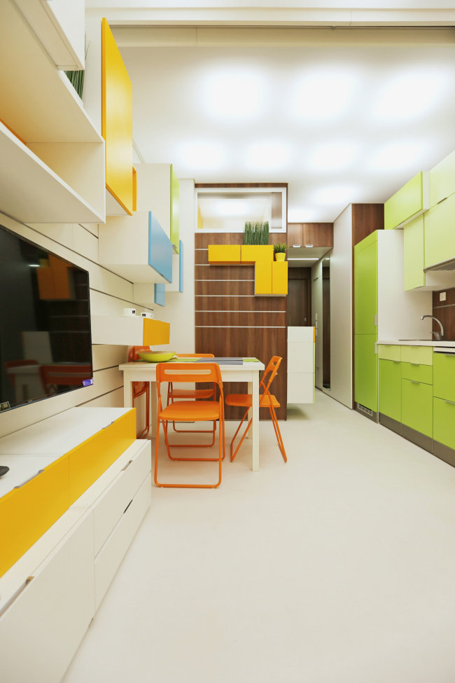 Design concept for efficiency apartments. Photographs � Arch group