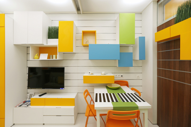 Design concept for efficiency apartments. Photographs � Arch group