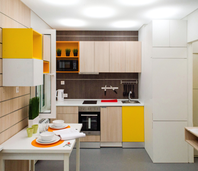 Design concept for efficiency apartments. Photographs � Arch group