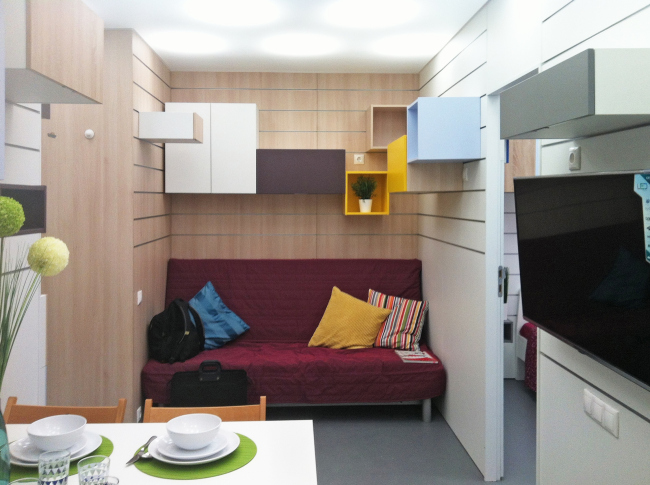 Design concept for efficiency apartments. Photographs � Arch group