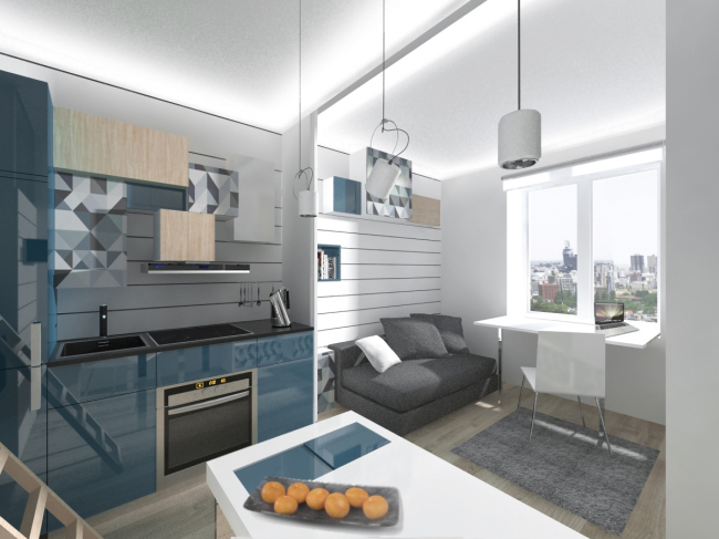 Design concept for efficiency apartments. Project in the blue colors � Arch group