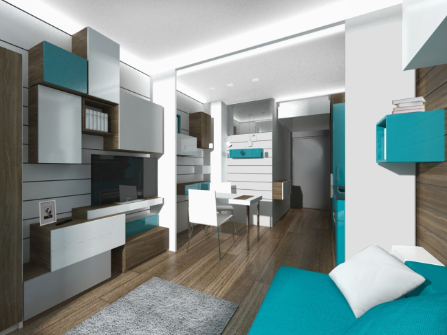 Design concept for efficiency apartments. Project in the blue colors � Arch group