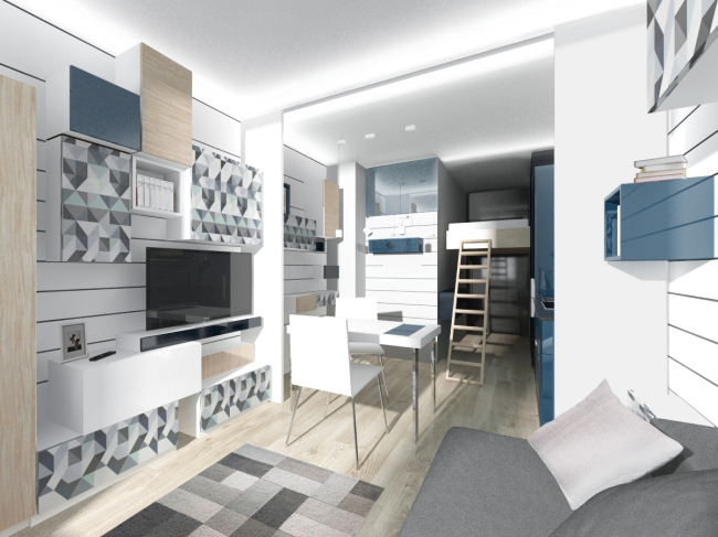 Design concept for efficiency apartments. Project in the blue colors � Arch group